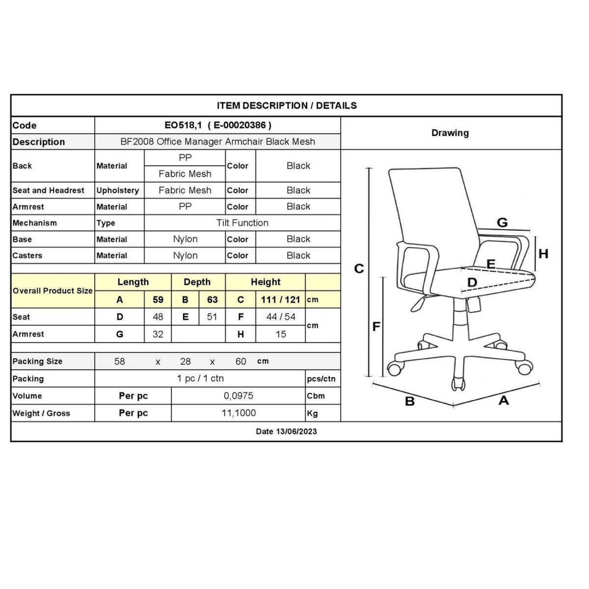 BF2008 Πολυθρόνα Γραφείου Διευθυντή - Mesh Μαύρο - Image 3