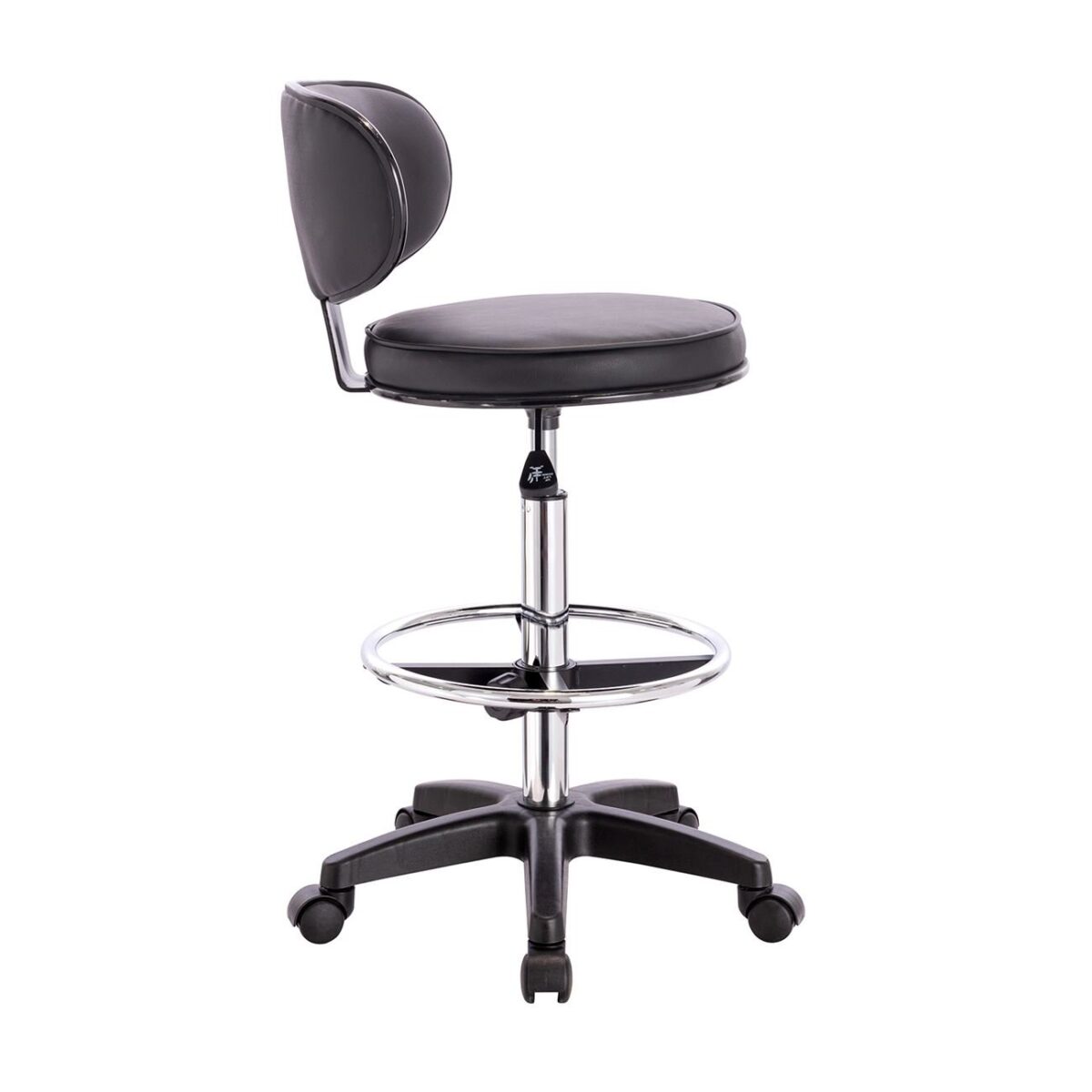 BF406 Σκαμπό Reception-Ταμείου PU Μαύρο, Τροχήλατο, Ρύθμιση Ύψους, Περιστρεφόμενο - Image 3