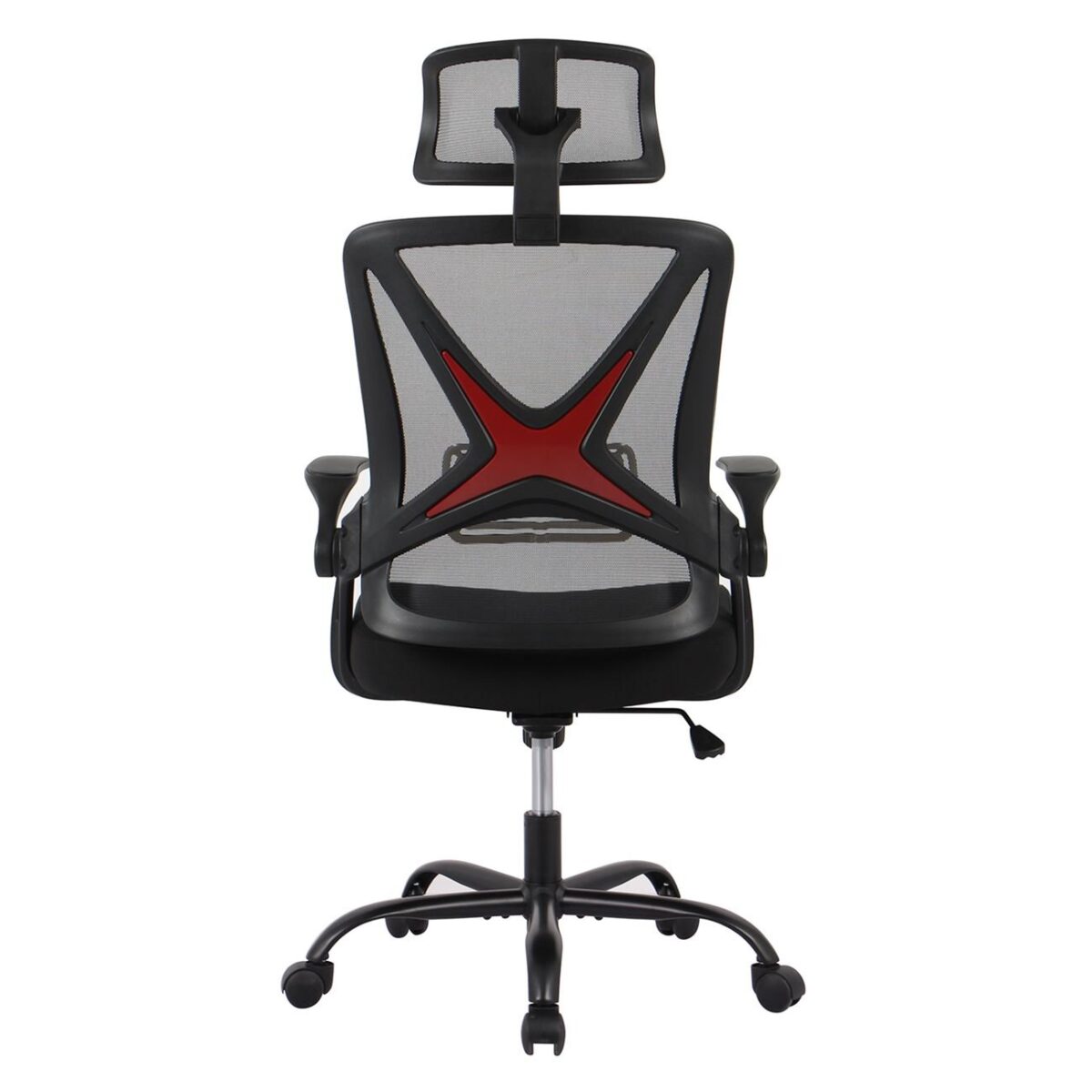 BF2040 Πολυθρόνα Γραφείου Διευθυντή - Ύφασμα & Mesh Μαύρο, Μεταλλική KD βάση - Image 4