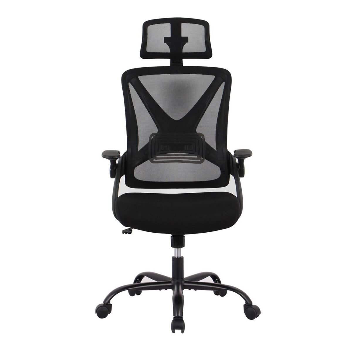 BF2040 Πολυθρόνα Γραφείου Διευθυντή - Ύφασμα & Mesh Μαύρο, Μεταλλική KD βάση - Image 5