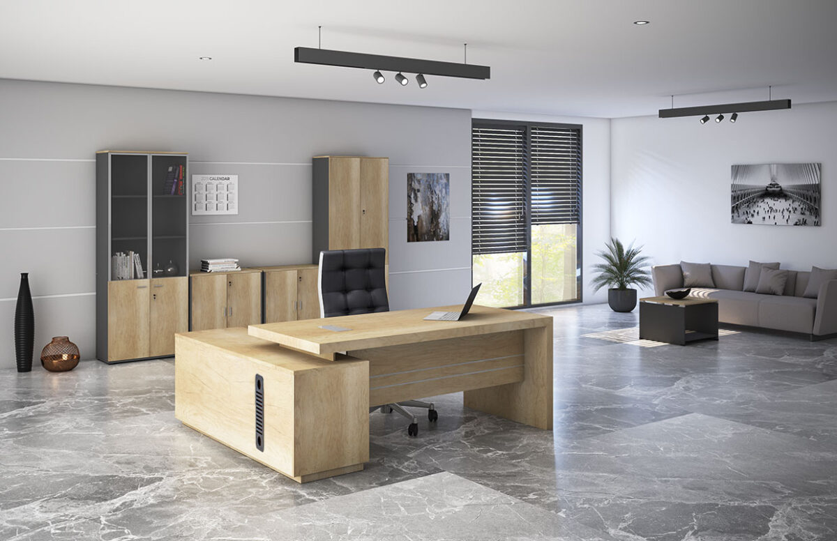 Γραφείο εργασίας αναστρέψιμο επαγγελματικό Amazon  σε φυσική απόχρωση 200x170x75εκ - Image 8