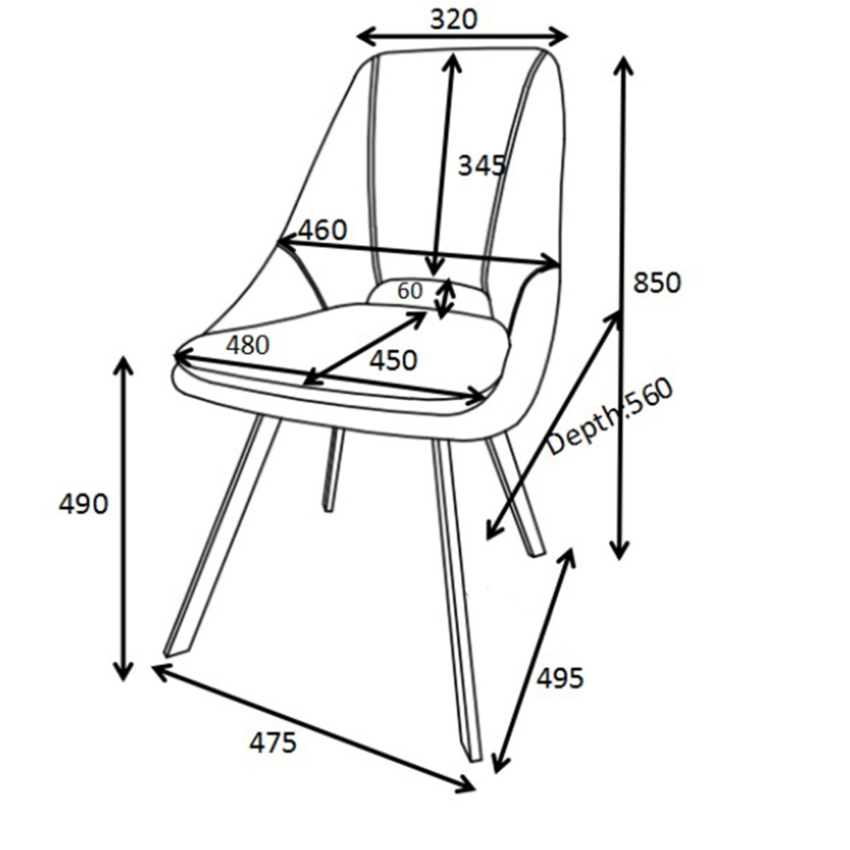 093-000027-7 Καρέκλα Initiate  γκρι ύφασμα-πόδι μαύρο μέταλλο 48x57x85εκ - Image 8