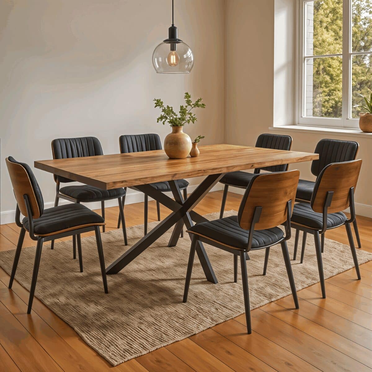 Τραπέζι Lenoua  μασίφ ξύλο ακακίας πάχους 3.7-4εκ σε φυσική απόχρωση με μαύρα μεταλλικά πόδια 200x100x76εκ - Image 2