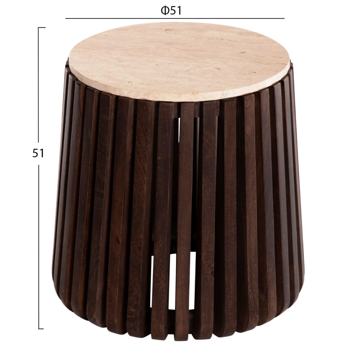 ΒΟΗΘΗΤΙΚΟ ΤΡΑΠΕΖΙ KREST HM9711 ΜΑΣΙΦ ΞΥΛΟ ΑΚΑΚΙΑΣ ΣΕ ΚΑΦΕ-ΤΡΑΒΕΡΤΙΝA Φ50x50Υεκ. - Image 2