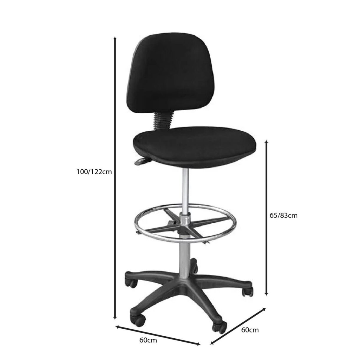 BF501 Σκαμπό Reception - Ταμείου με Πλάτη, Ύφασμα Μαύρο - Image 3