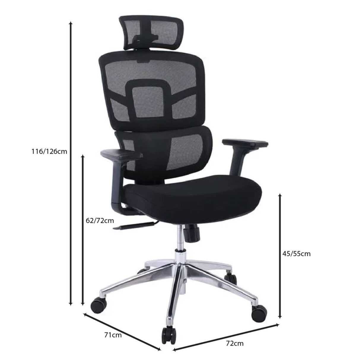 BF8400 Πολυθρόνα Γραφείου Διευθυντή, Mesh - Ύφασμα Μαύρο, Βάση Αλουμίνιο - Image 3