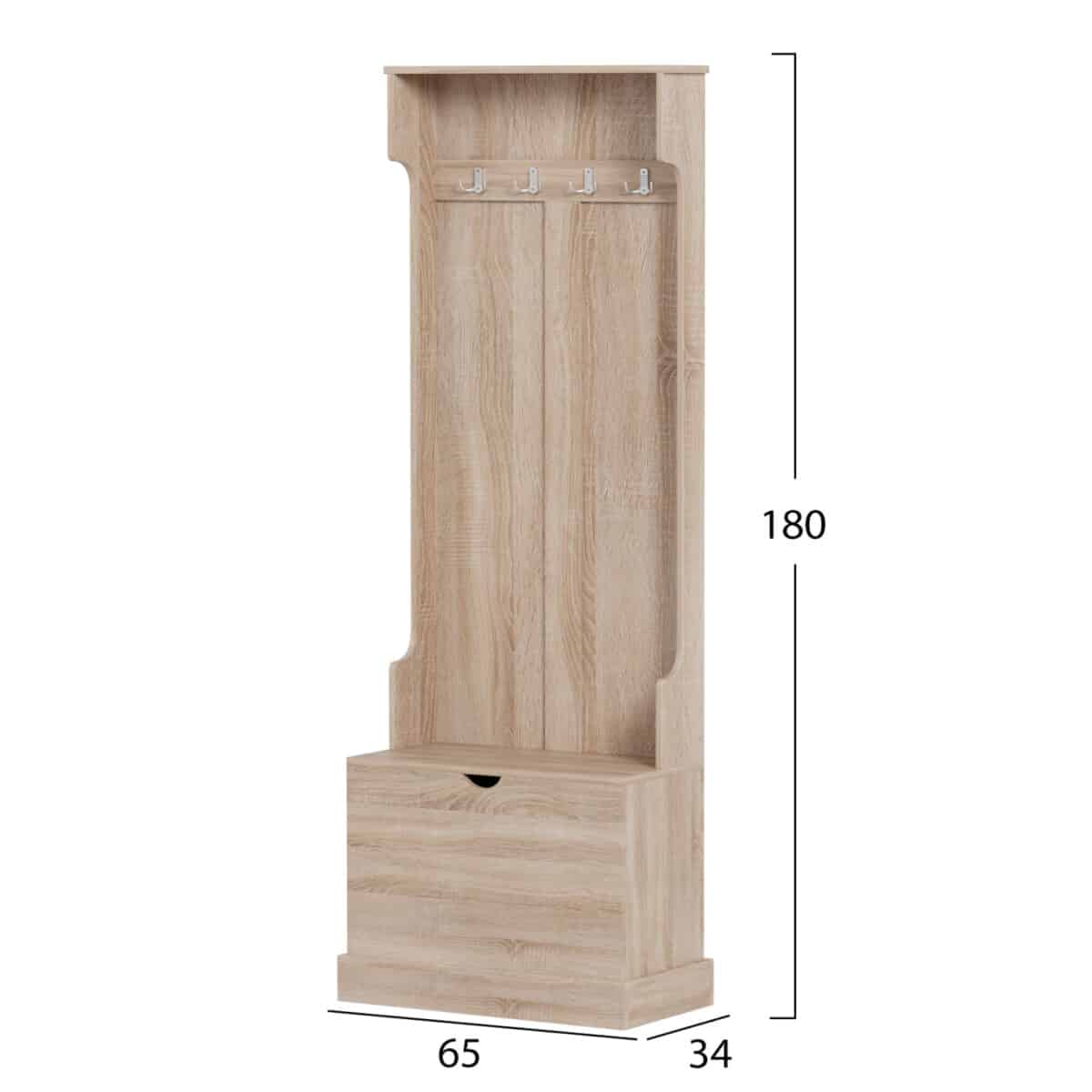 ΕΠΙΠΛΟ ΕΙΣΟΔΟΥ KAYLOR HM2474.01 ΜΕ ΚΡΕΜΑΣΤΡΕΣ&ΑΠΟΘ.ΧΩΡΟ- MDF ΣΕ ΣΟΝΑΜΑ 65x34x180Υεκ - Image 2