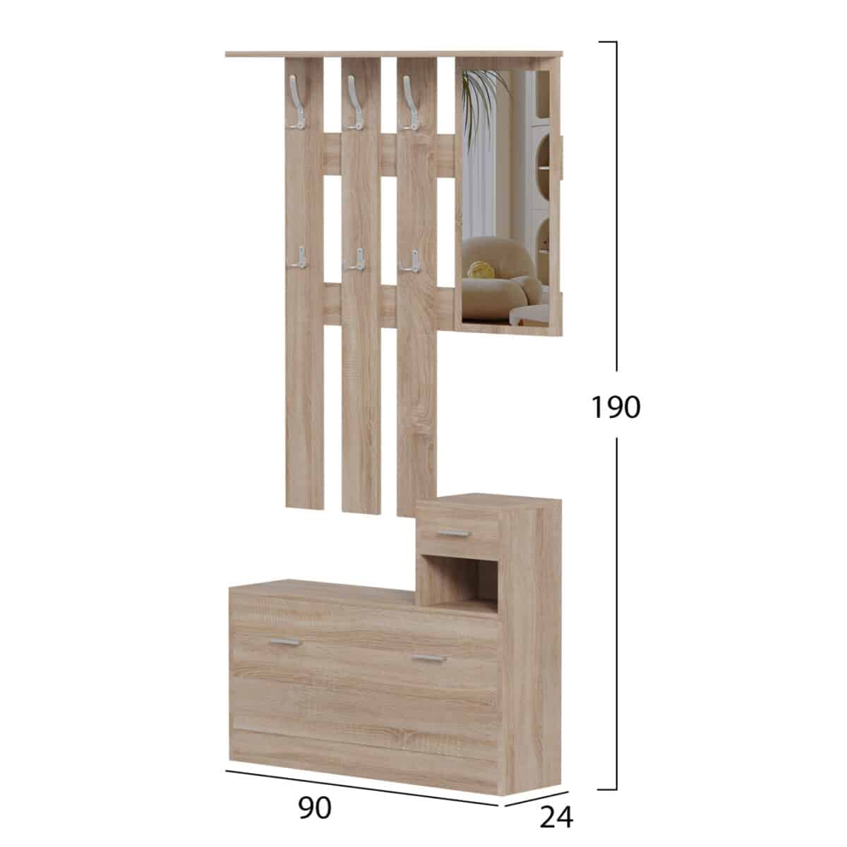 ΕΠΙΠΛΟ ΕΙΣΟΔΟΥ ΜΕ ΚΑΘΡΕΦΤΗ GORN HM2473.01 ΜΕΛΑΜΙΝΗ ΣΕ ΣΟΝΑΜΑ 90x24x190Υεκ - Image 2