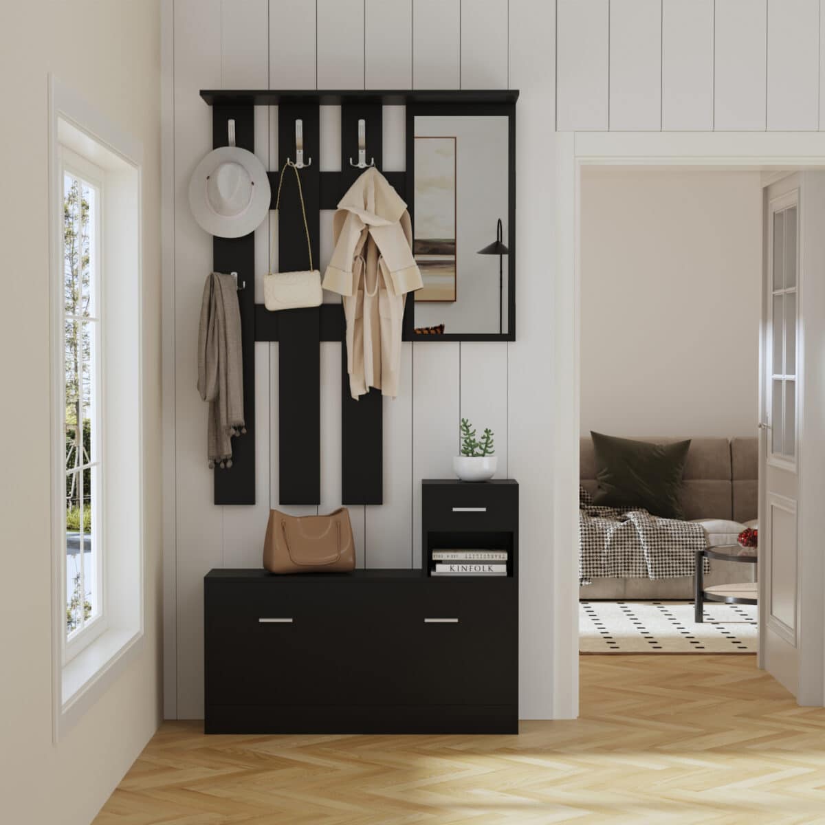 ΕΠΙΠΛΟ ΕΙΣΟΔΟΥ ΜΕ ΚΑΘΡΕΦΤΗ GORN HM2473.02 ΜΕΛΑΜΙΝΗ ΣΕ WENGE 90x24x190Υεκ - Image 5