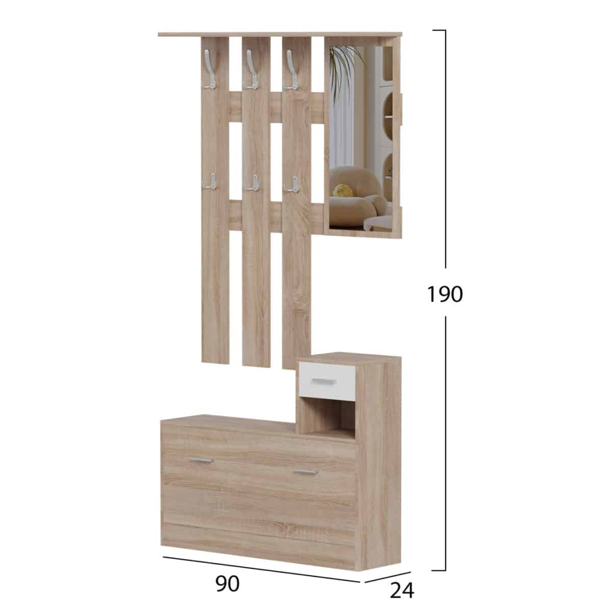 ΕΠΙΠΛΟ ΕΙΣΟΔΟΥ ΜΕ ΚΑΘΡΕΦΤΗ GORN HM2473.04 ΜΕΛΑΜΙΝΗ ΣΕ ΣΟΝΑΜΑ-ΛΕΥΚΟ 90x24x190Υεκ - Image 2