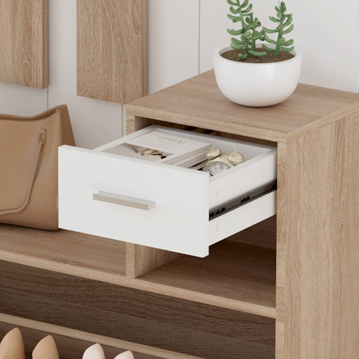 ΕΠΙΠΛΟ ΕΙΣΟΔΟΥ ΜΕ ΚΑΘΡΕΦΤΗ GORN HM2473.04 ΜΕΛΑΜΙΝΗ ΣΕ ΣΟΝΑΜΑ-ΛΕΥΚΟ 90x24x190Υεκ - Image 8