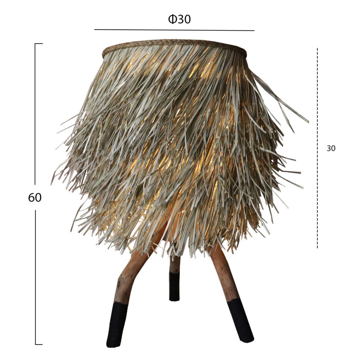 ΦΩΤΙΣΤΙΚΟ ΕΠΙΤΡΑΠΕΖΙΟ ΠΟΔΙΑ ΤΕΑΚ ΚΑΠΕΛΟ SEAGRASS ΣΕ ΦΥΣΙΚΟ ΜΑΥΡΟ Φ30x30-60Yεκ.HM7771 - Image 2