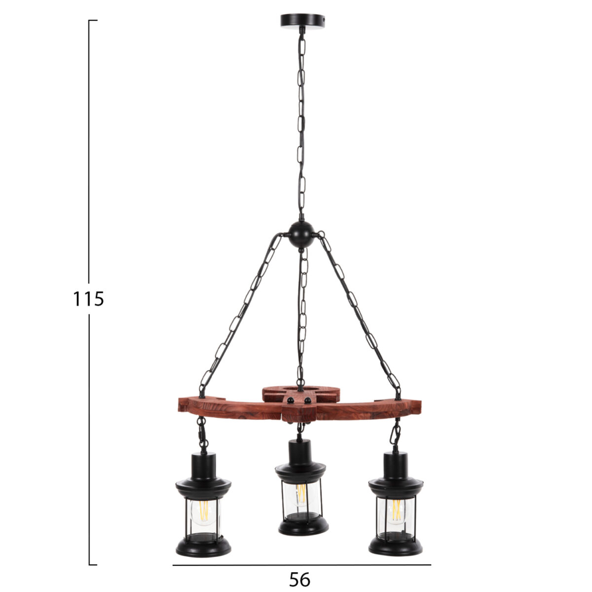 ΦΩΤΙΣΤΙΚΟ ΟΡΟΦΗΣ 3-ΦΩΤΟ HM4115 ΞΥΛΟ-ΜΕΤΑΛΛΟ-ΓΥΑΛΙ 115Υ εκ. - Image 2