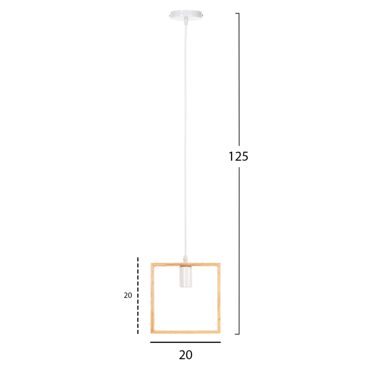 ΦΩΤΙΣΤΙΚΟ ΟΡΟΦΗΣ ΚΡΕΜΑΣΤΟ HM4071 ΞΥΛΙΝΟ TΕΤΡΑΓΩΝΟ ΚΑΠΕΛΟ-ΛΕΥΚΟ ΚΑΛΩΔΙΟ 20Χ125Υ - Image 2