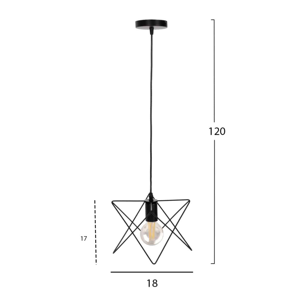ΦΩΤΙΣΤΙΚΟ ΟΡΟΦΗΣ ΚΡΕΜΑΣΤΟ HM4075 ΜΑΥΡΟ ΜΕΤΑΛΛΙΚΟ ΚΑΠΕΛΟ 18x17x120Υεκ. - Image 2