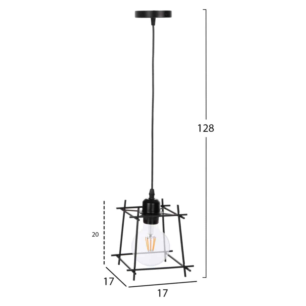 ΦΩΤΙΣΤΙΚΟ ΟΡΟΦΗΣ ΚΡΕΜΑΣΤΟ HM4085 ΚΑΠΕΛΟ ΜΕΤΑΛΛΙΚΟ ΠΛΑΙΣΙΟ 17x17x128Υεκ. - Image 2