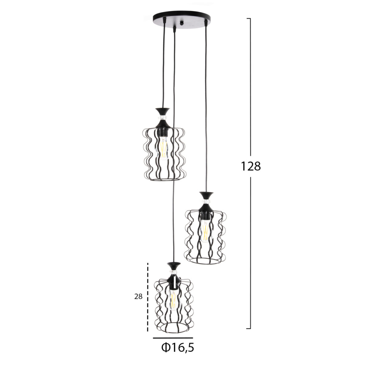 ΦΩΤΙΣΤΙΚΟ ΟΡΟΦΗΣ ΚΡΕΜΑΣΤΟ HM4089 3-ΦΩΤΟ ΜΑΥΡΑ ΜΕΤΑΛΛΙΚΑ ΚΑΠΕΛΑ Φ34x128Υεκ. - Image 2
