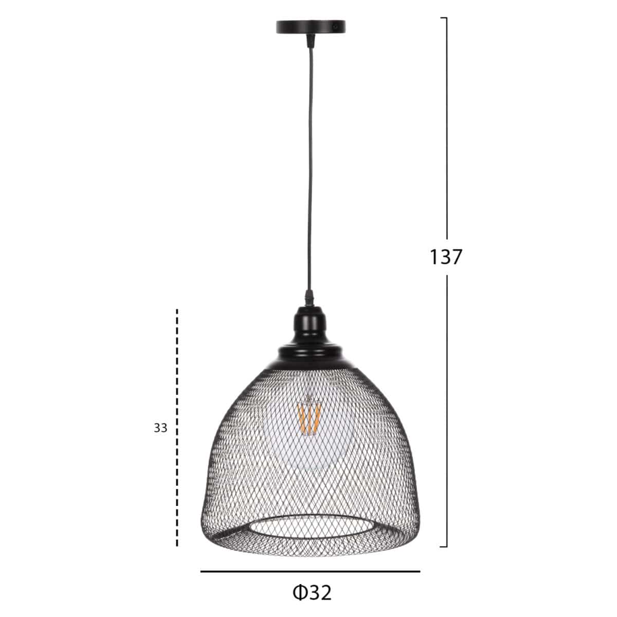 ΦΩΤΙΣΤΙΚΟ ΟΡΟΦΗΣ ΚΡΕΜΑΣΤΟ HM4100 ΜΕΤΑΛΛΙΚΗ ΔΙΚΤΥΩΤΗ ΚΑΜΠΑΝΑ ΚΑΠΕΛΟ Φ32x137Yεκ. - Image 2