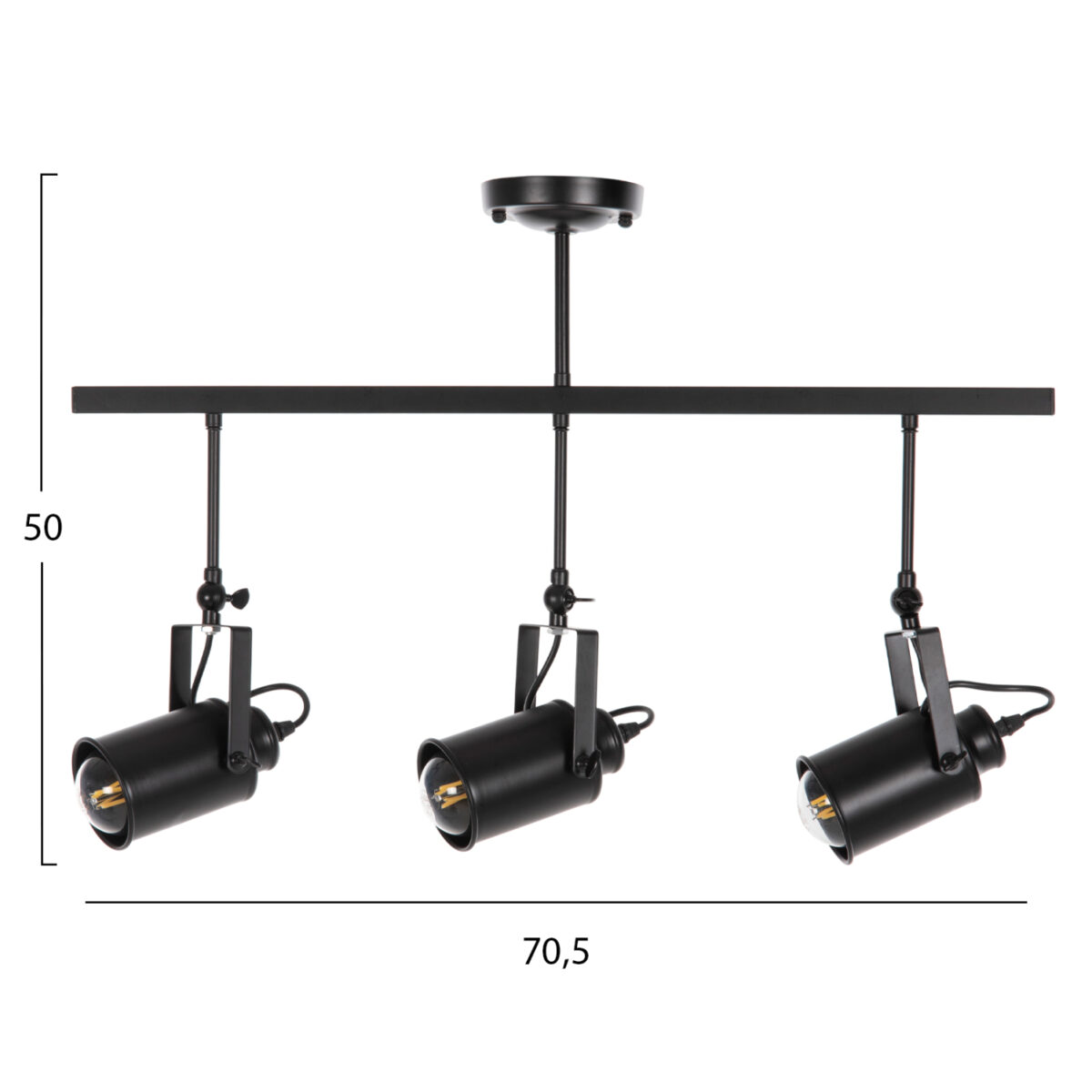 ΦΩΤΙΣΤΙΚΟ ΟΡΟΦΗΣ ΚΡΕΜΑΣΤΟ HM4124 3-ΦΩΤΟ ΜΑΥΡΟΙ ΜΕΤΑΛΛΙΚΟΙ ΠΡΟΒΟΛΕΙΣ 70,5x14x50Υεκ - Image 2