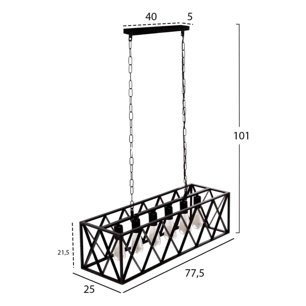 ΦΩΤΙΣΤΙΚΟ ΟΡΟΦΗΣ ΚΡΕΜΑΣΤΟ HM4128 6ΦΩΤΟ-ΜΑΥΡΟΣ ΜΕΤΑΛΛΙΚΟΣ ΣΚΕΛΕΤΟΣ 77,5x25x101Yεκ. - Image 2