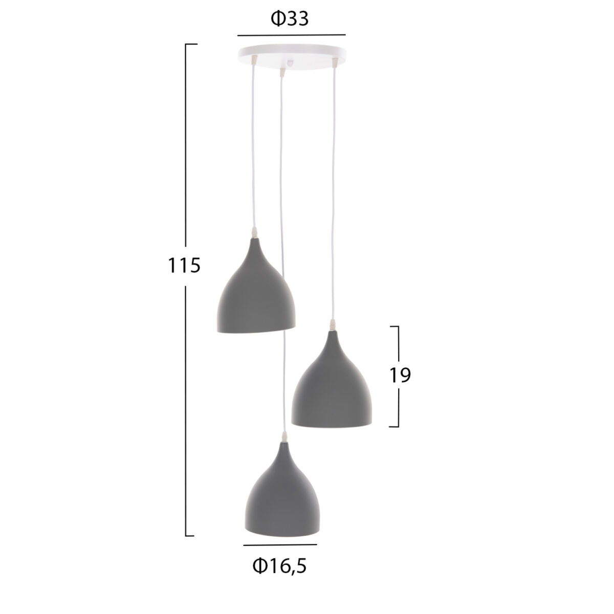 ΦΩΤΙΣΤΙΚΟ ΟΡΟΦΗΣ ΚΡΕΜΑΣΤΟ HM4139 ΓΚΡΙ ΜΕΤΑΛΛΙΚΟ 3ΦΩΤΟ Φ33x33-115Υεκ. - Image 2