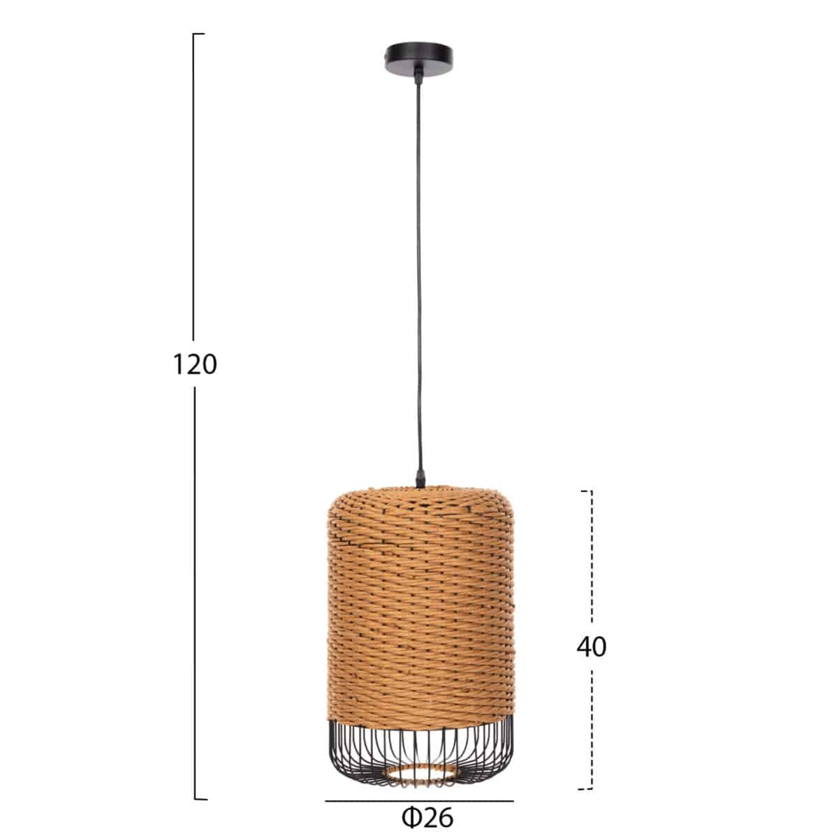 ΦΩΤΙΣΤΙΚΟ ΟΡΟΦΗΣ ΚΡΕΜΑΣΤΟ HM4340 PAPER ROPE ΜΠΕΖ-ΜΑΥΡΟ ΜΕΤΑΛΛΟ-Φ26x40-120Υεκ. - Image 2