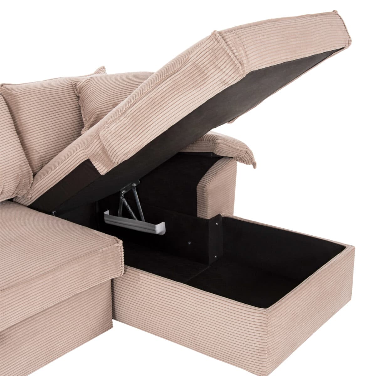 ΓΩΝΙΑΚΟΣ ΚΑΝΑΠΕΣ-ΚΡΕΒΑΤΙ ΜΕ ΑΠΟΘ.ΧΩΡΟ ALDO HM3276.01R ΜΠΕΖ ΥΦΑΣΜΑ 256x91-159x87Υεκ. - Image 8