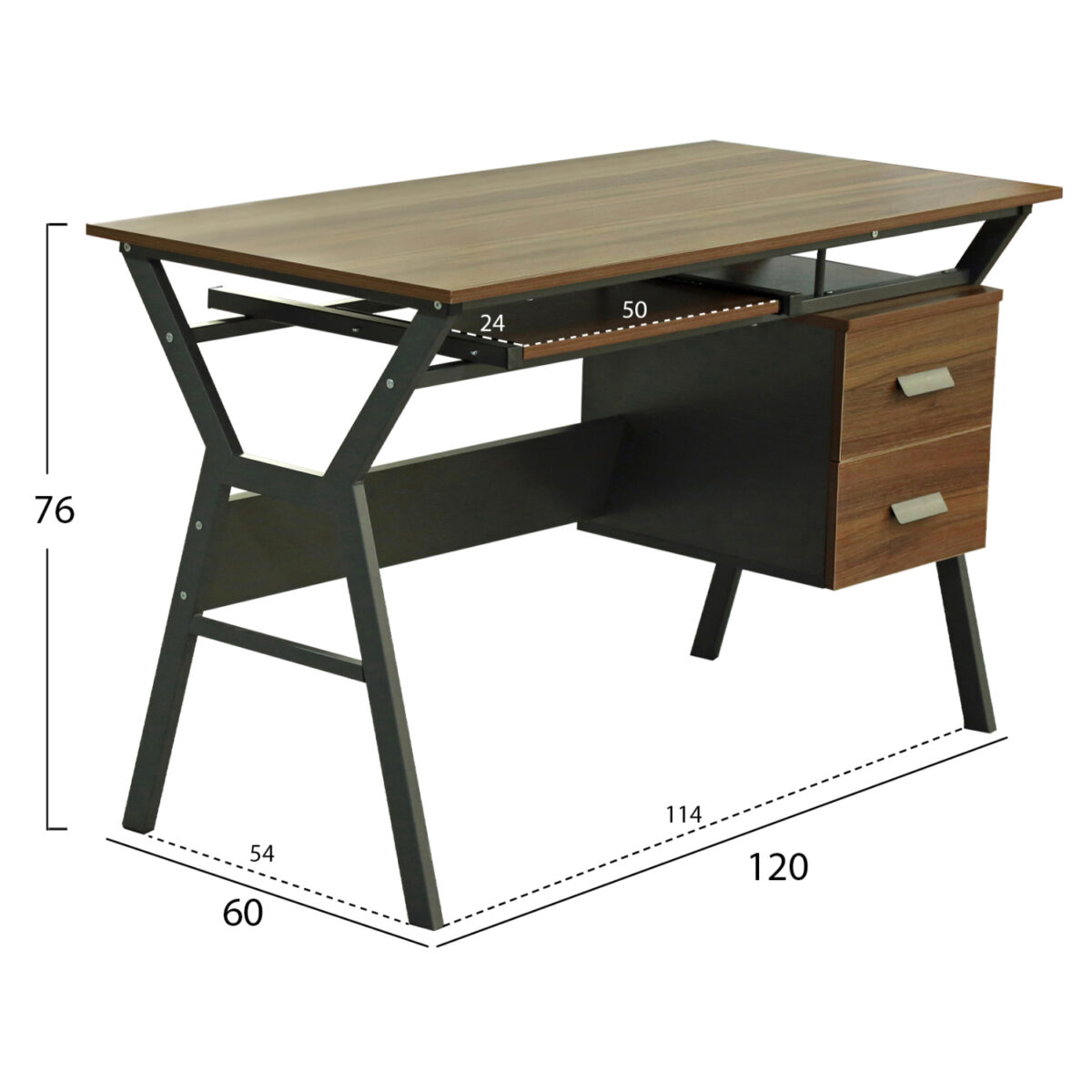 ΓΡΑΦΕΙΟ VITINO HM2130.03 ΜΕΛΑΜΙΝΗ-ΜΕΤΑΛΛΟ ΣΕ ΚΑΡΥΔΙ-ΓΚΡΙ 120X60X76εκ. - Image 2