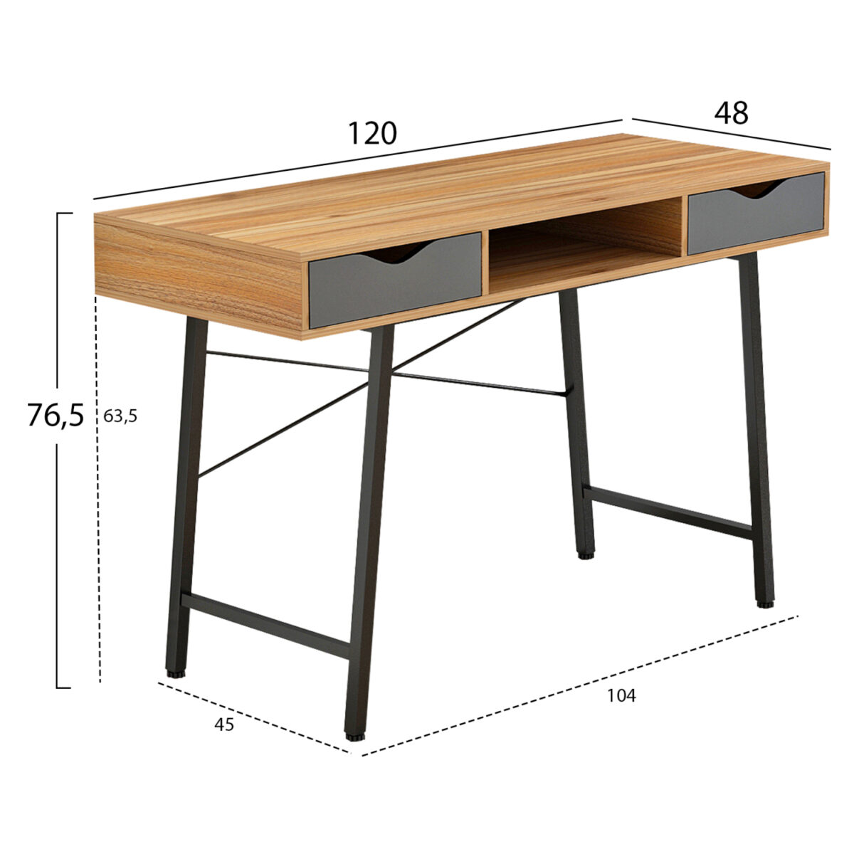 ΓΡΑΦΕΙΟ ΚΑΡΥΔΙ-ΓΚΡΙ ΜΕ ΜΑΥΡΟ ΜΑΤ ΣΚΕΛΕΤΟ HM2128.03 120x48x76,5Υ εκ. - Image 2