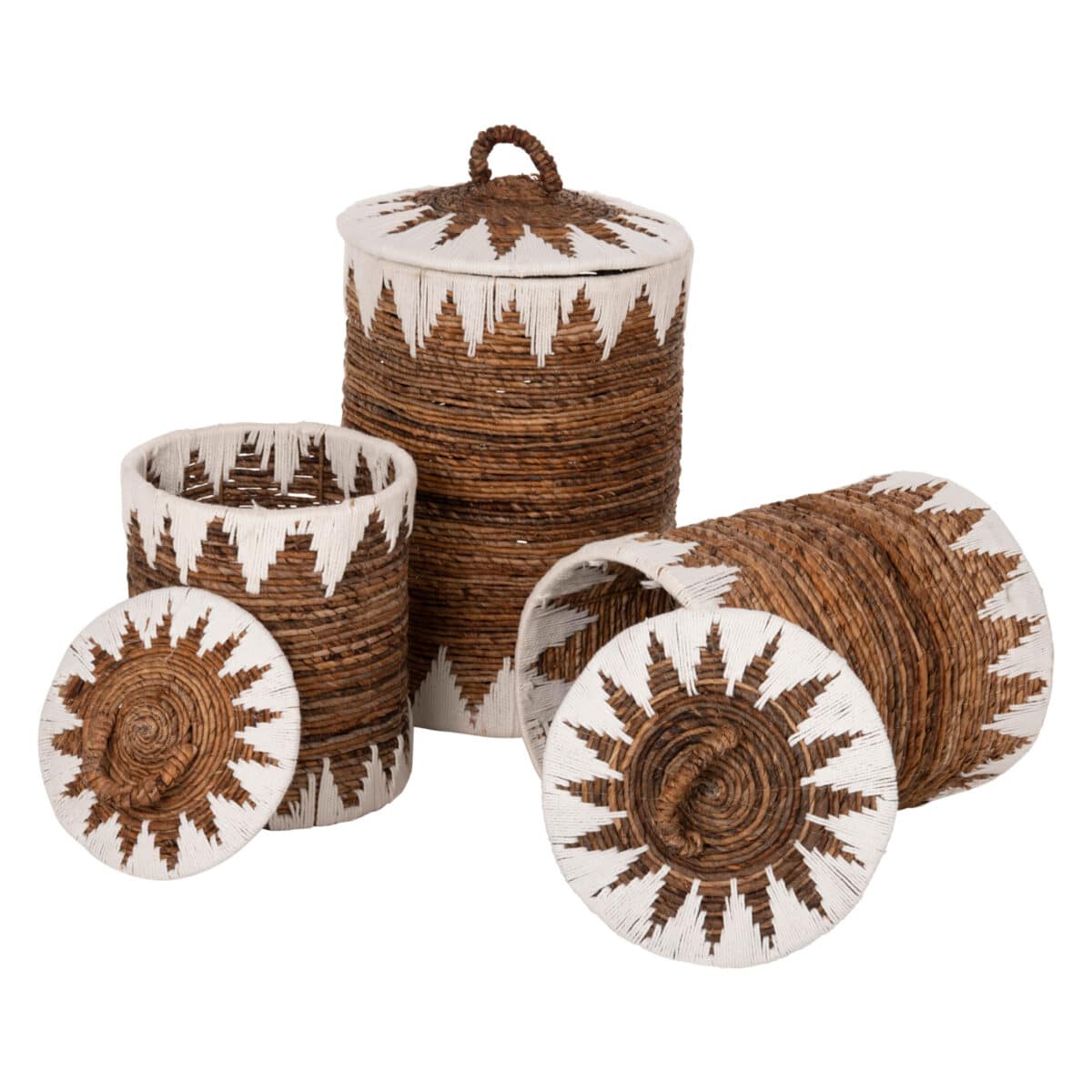 ΚΑΛΑΘΙΑ ΨΑΘΙΝΑ ΣΤΡΟΓΓΥΛΑ ΜΕ ΚΑΠΑΚΙ ΣΕΤ 3τμχ HM4306 ΣΕ ΦΥΣΙΚΟ-ΛΕΥΚΟ Φ42x63Υεκ. - Image 3