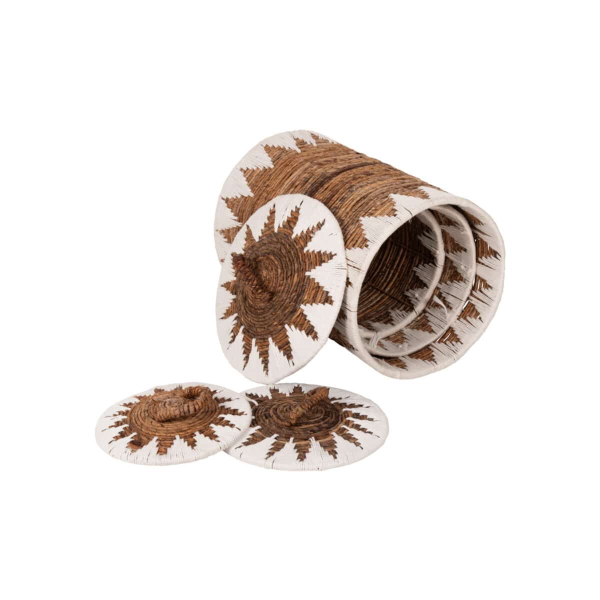 ΚΑΛΑΘΙΑ ΨΑΘΙΝΑ ΣΤΡΟΓΓΥΛΑ ΜΕ ΚΑΠΑΚΙ ΣΕΤ 3τμχ HM4306 ΣΕ ΦΥΣΙΚΟ-ΛΕΥΚΟ Φ42x63Υεκ. - Image 4