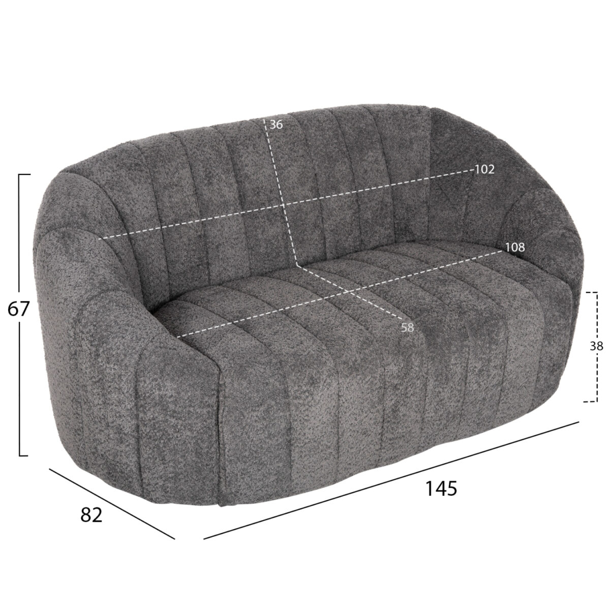 ΚΑΝΑΠΕΣ 2-ΘΕΣΙΟΣ ΜΟΒΥ HM9595.01 ΓΚΡΙ ΜΠΟΥΚΛΕ ΥΦΑΣΜΑ 145x82x67Υεκ. - Image 2