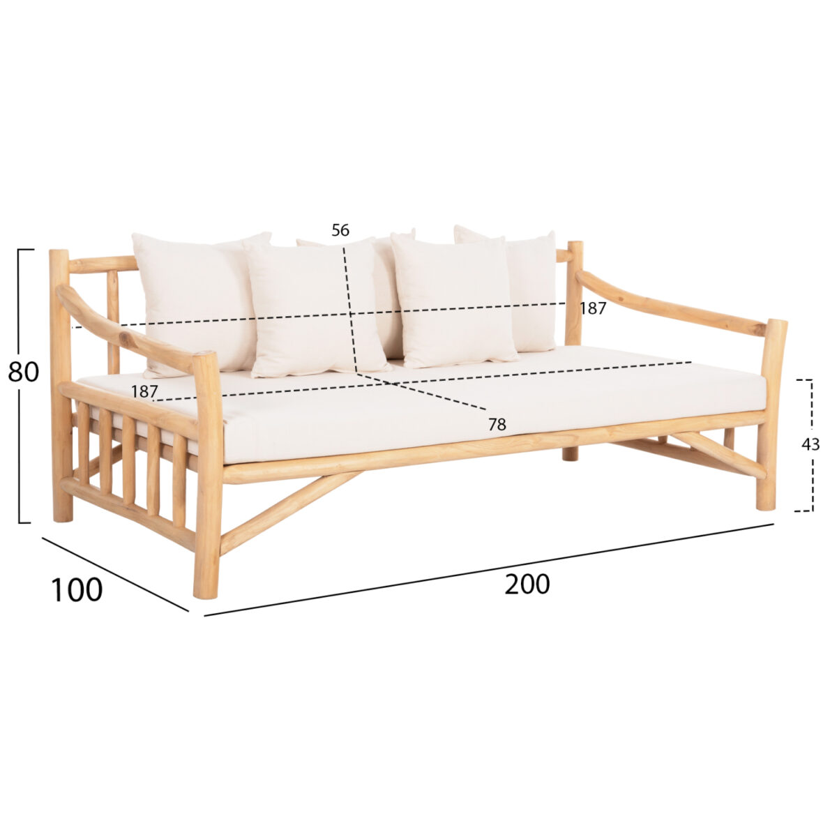 ΚΑΝΑΠΕΣ ΤΡΙΘΕΣΙΟΣ TORC HM9339 ΑΠΟ ΜΑΣΙΦ ΞΥΛΟ TΕΑK ΦΥΣΙΚΟ - ΛΕΥΚΟ 200x100x80Yεκ. - Image 2