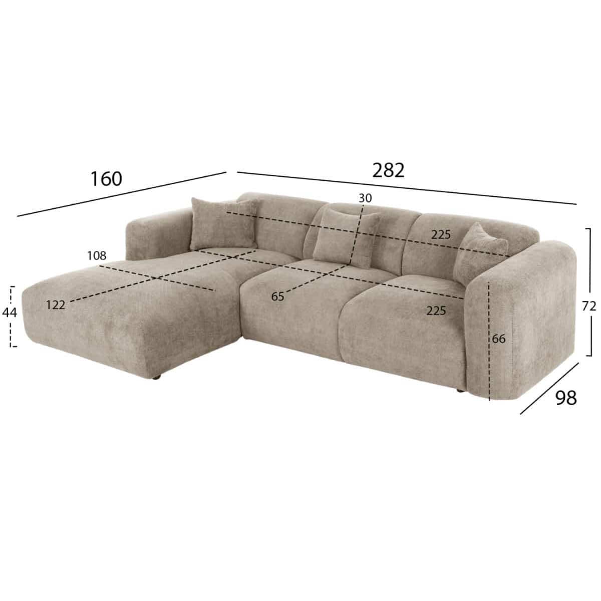 ΚΑΝΑΠΕΣ ΓΩΝΙΑ (ΑΡΙΣΤΕΡΗ) BRICKEN HM3275.01L ΜΠΕΖ ΥΦΑΣΜΑ 110-282x98-160x72Υεκ. - Image 2