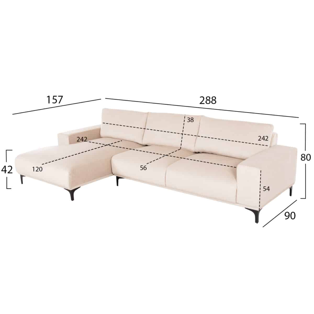 ΚΑΝΑΠΕΣ ΓΩΝΙΑ (ΑΡΙΣΤΕΡΗ) NOA HM3278.01L ΕΚΡΟΥ ΥΦΑΣΜΑ 288x90-157x67-80Υεκ. - Image 2