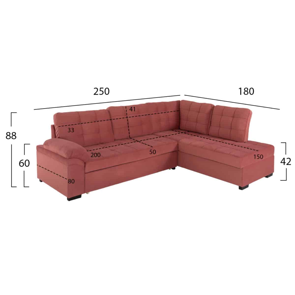 ΚΑΝΑΠΕΣ ΚΡΕΒΑΤΙ JADE HM3144.03R ΔΕΞΙΑ ΓΩΝΙΑ ΣΑΠΙΟ ΜΗΛΟ ΒΕΛΟΥΔΟ 250x80-180x73-88Υεκ. - Image 2