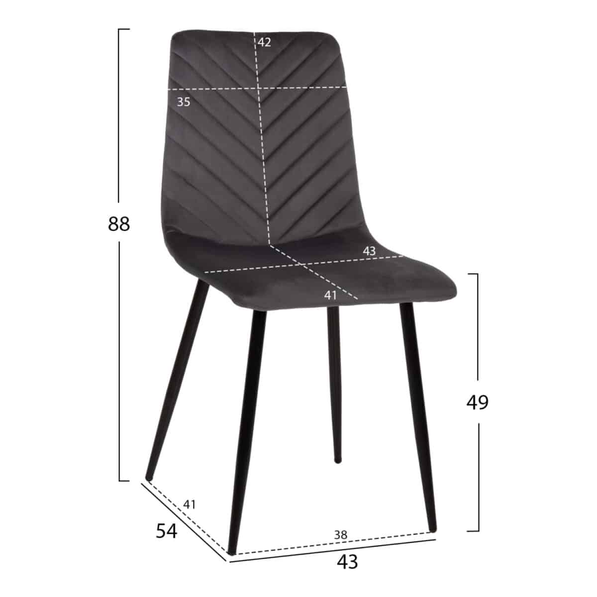 ΚΑΡΕΚΛΑ LATRELL HM8587.01 ΒΕΛΟΥΔΟ ΓΚΡΙ ΜΕ ΜΑΥΡΑ ΜΕΤΑΛΛΙΚΑ ΠΟΔΙΑ 43x54x88Υεκ. - Image 2