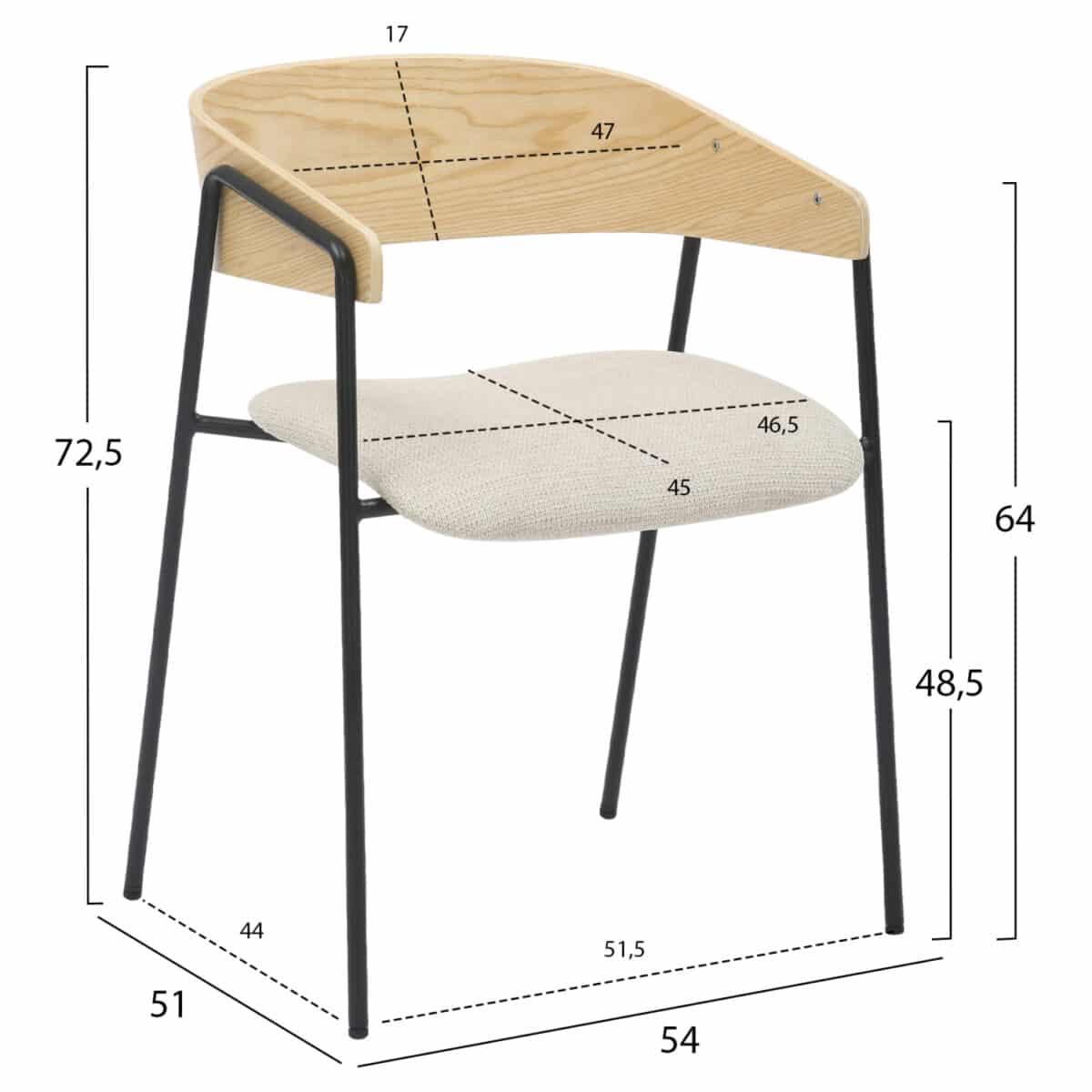 ΚΑΡΕΚΛΑ ΤΡΑΠΕΖΑΡΙΑΣ KORIN HM9975.01 ΜΕΤΑΛΛΟ-ΥΦΑΣΜΑ ΜΠΕΖ-ΞΥΛΟ 54x51x72,5Υεκ - Image 2