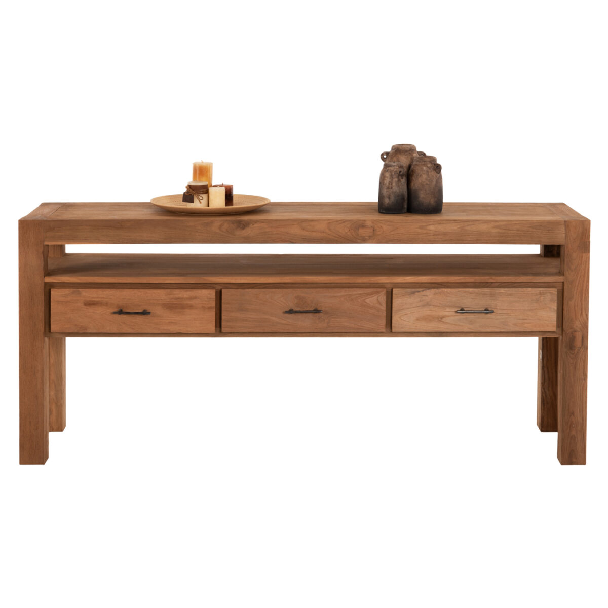 ΚΟΝΣΟΛΑ ΜΕ 3 ΣΥΡΤΑΡΙΑ HM9556 ΑΝΑΚΥΚΛΩΜΕΝΟ ΞΥΛΟ ΤΕΑΚ ΣΕ ΦΥΣΙΚΟ ΧΡΩΜΑ 180x45x80Yεκ. - Image 3