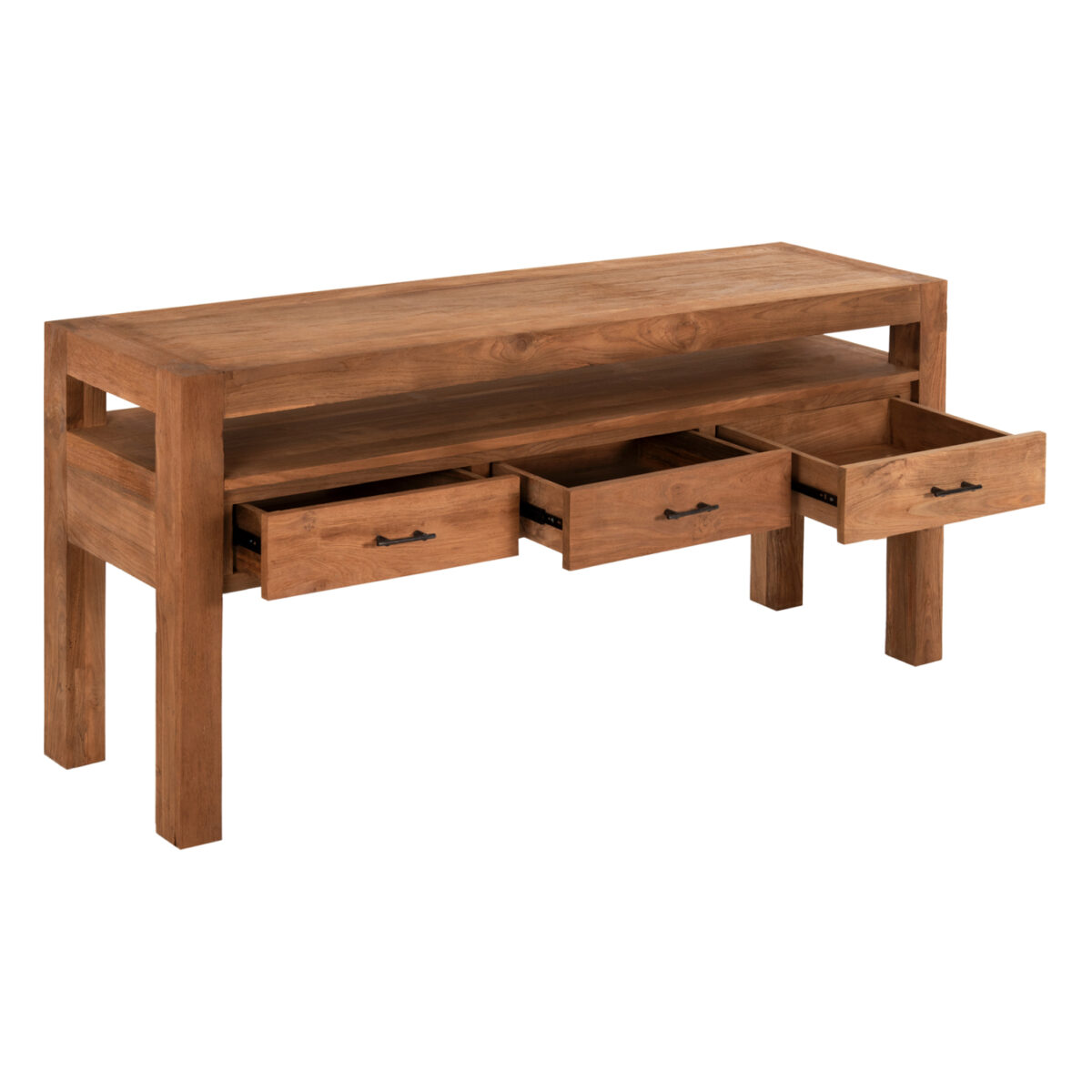 ΚΟΝΣΟΛΑ ΜΕ 3 ΣΥΡΤΑΡΙΑ HM9556 ΑΝΑΚΥΚΛΩΜΕΝΟ ΞΥΛΟ ΤΕΑΚ ΣΕ ΦΥΣΙΚΟ ΧΡΩΜΑ 180x45x80Yεκ. - Image 4