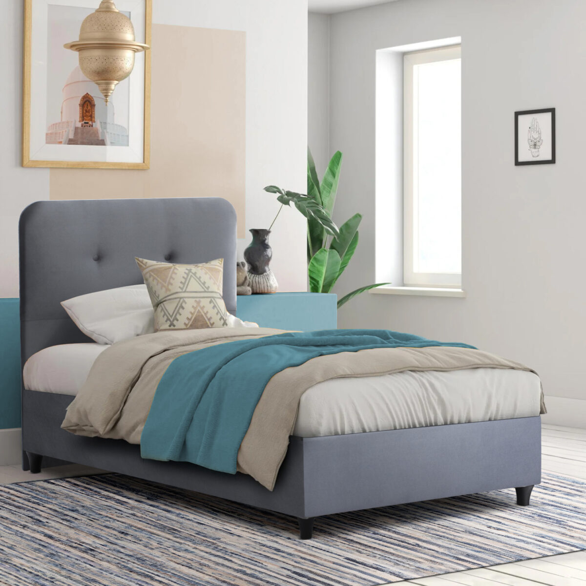 ΚΡΕΒΑΤΙ DOLORES ΓΚΡΙ ΒΕΛΟΥΔΟ HM649.10 ΓΙΑ ΣΤΡΩΜΑ 90x200 εκ. - Image 2