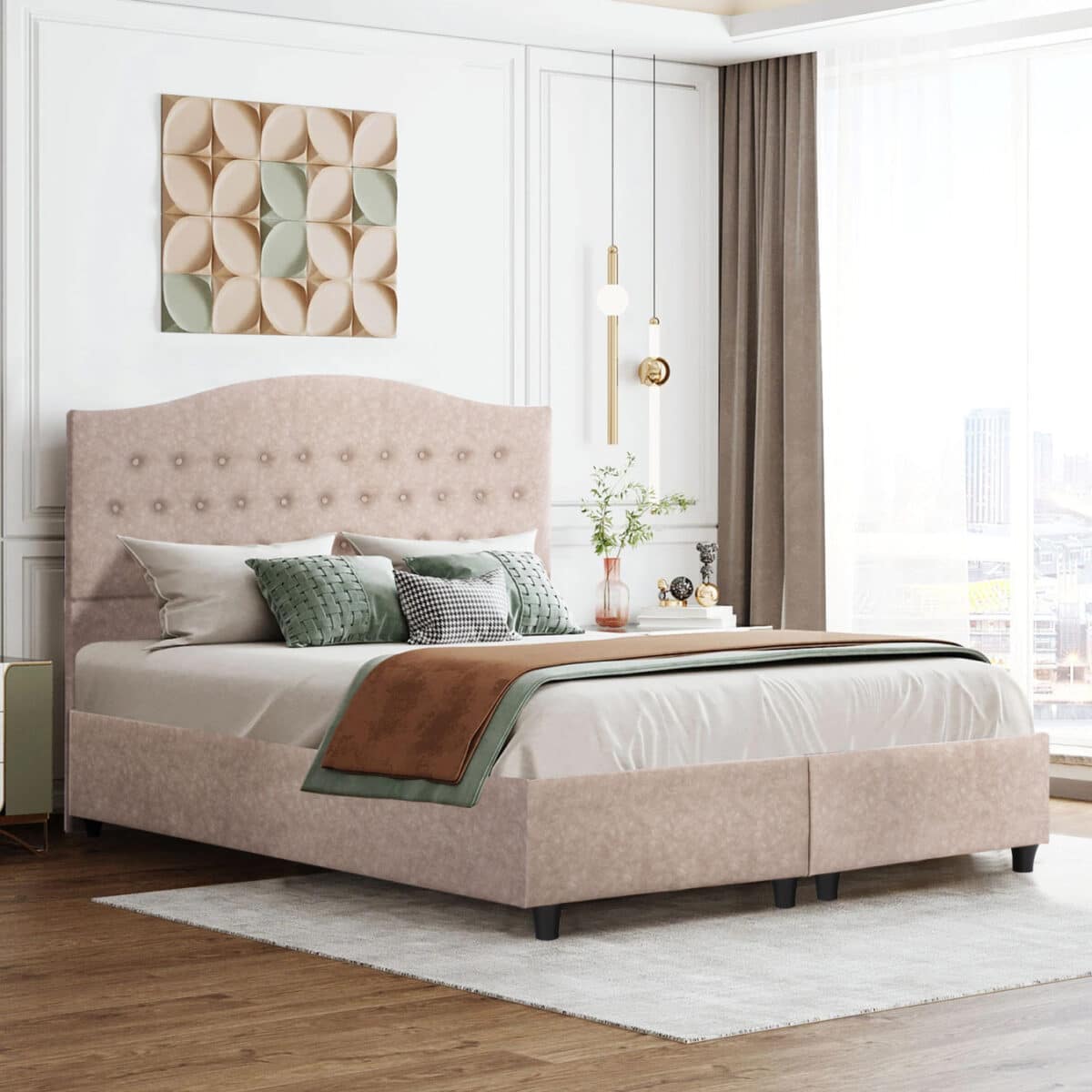 ΚΡΕΒΑΤΙ MALENA HM638.22 ΜΠΕΖ ΥΦΑΣΜΑ Τ. NUBUCK ΓΙΑ ΣΤΡΩΜΑ 150x200εκ. - Image 2