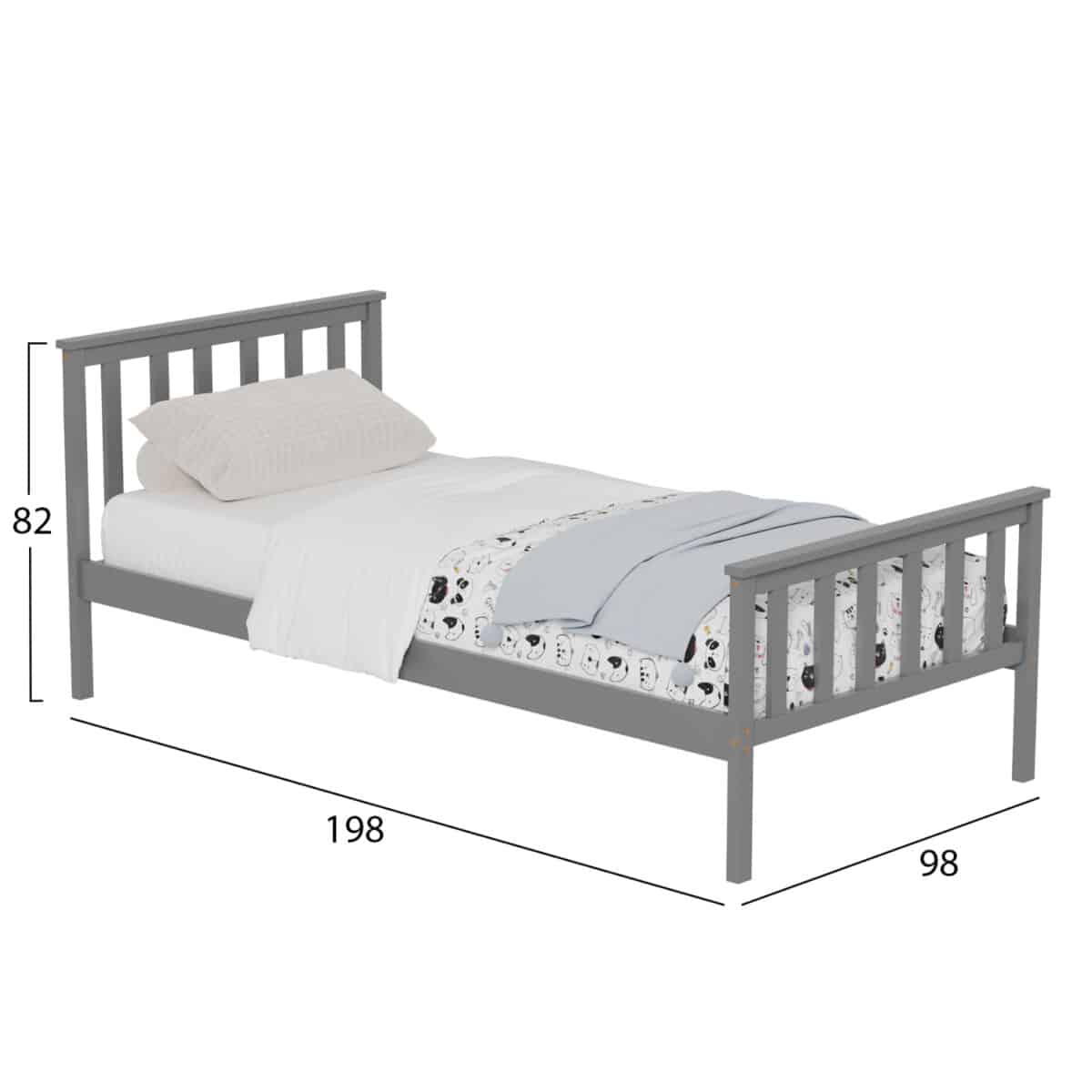 ΚΡΕΒΑΤΙ GIMLY HM675.05 ΜΑΣΙΦ ΞΥΛΟ ΠΕΥΚΟΥ ΣΕ ΓΚΡΙ ΓΙΑ ΣΤΡΩΜΑ 190x90εκ. - Image 3