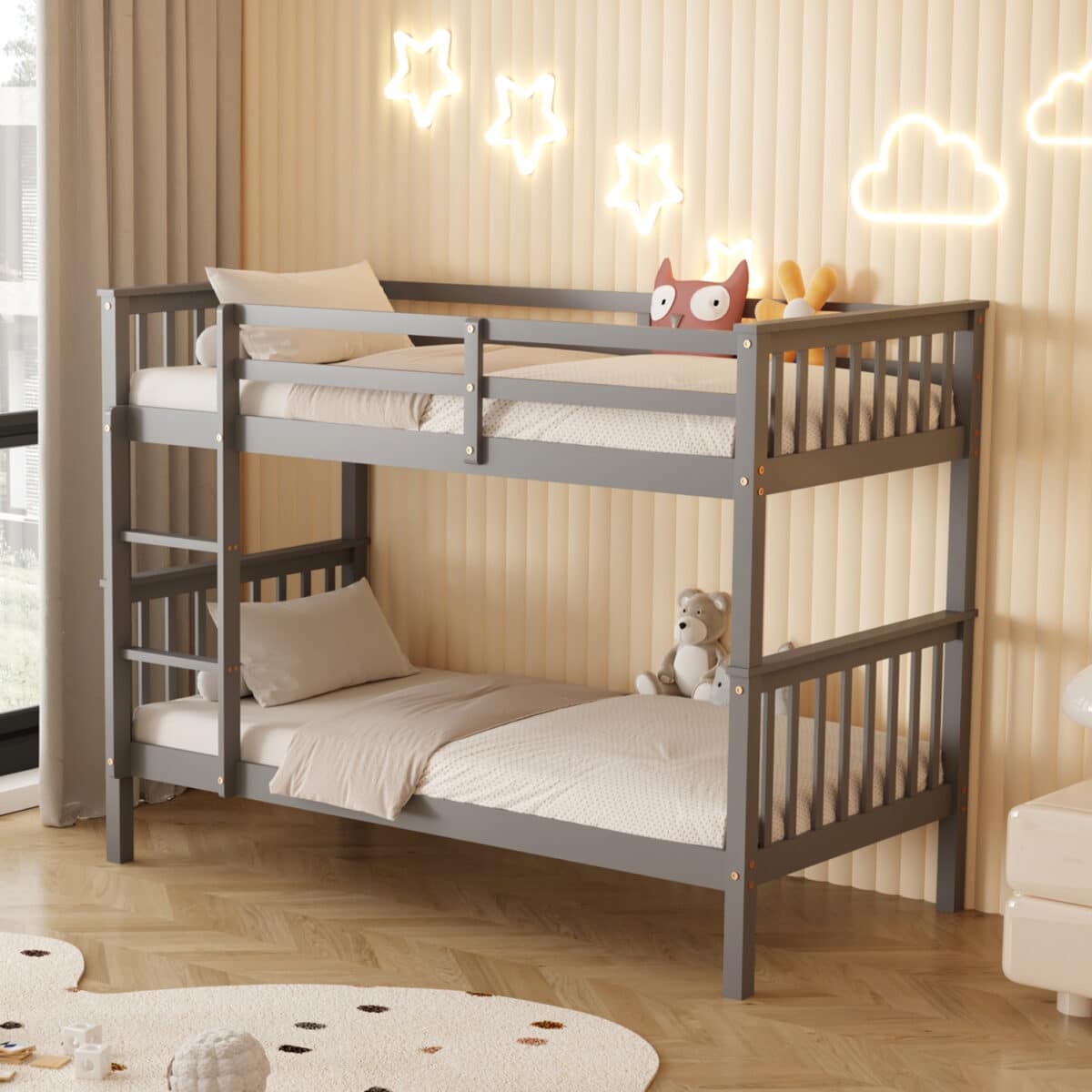 ΚΡΕΒΑΤΙ ΚΟΥΚΕΤΑ ΠΑΙΔΙΚΟ LANTAI HM682.05 ΞΥΛΟ ΠΕΥΚΟΥ ΣΕ ΓΚΡΙ- ΣΤΡΩΜΑΤΑ 190x90εκ - Image 2