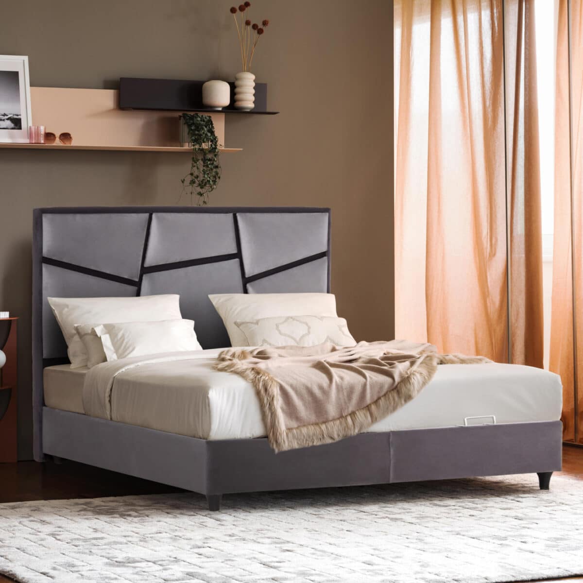 ΚΡEΒΑΤΙ ΜΕ ΑΠΟΘΗΚΕΥΤΙΚΟ ΧΩΡΟ IRIDA HM718 ΓΚΡΙ ΒΕΛΟΥΔΟ ΓΙΑ ΣΤΡΩΜΑ 160x200εκ. - Image 2