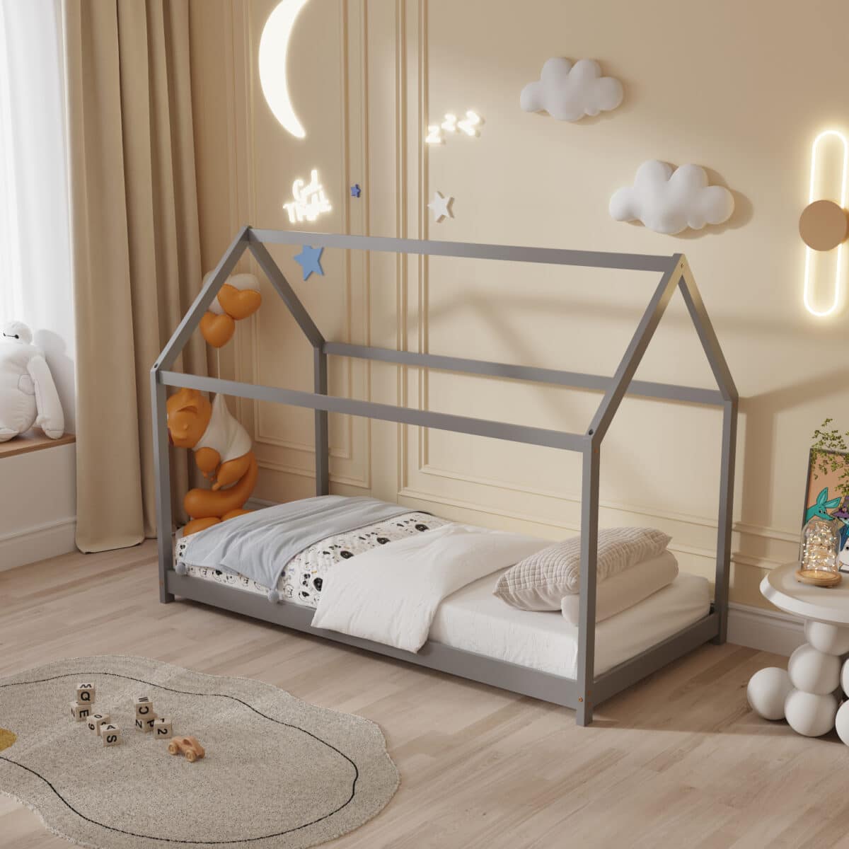 ΚΡΕΒΑΤΙ ΠΑΙΔΙΚΟ PEPE HM678.05 τ.MONTESSORI ΞΥΛΟ ΠΕΥΚΟ ΓΚΡΙ- 140x70εκ - Image 2