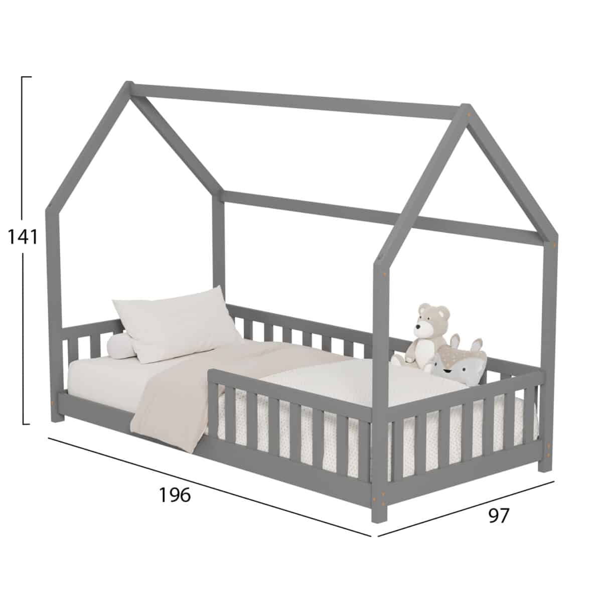 ΚΡΕΒΑΤΙ ΠΑΙΔΙΚΟ ΜΕ ΚΑΓΚΕΛΑ PHYLLIS HM679.05 τ.MONTESSORI ΞΥΛΟ ΠΕΥΚΟ ΓΚΡΙ-190x90εκ. - Image 3