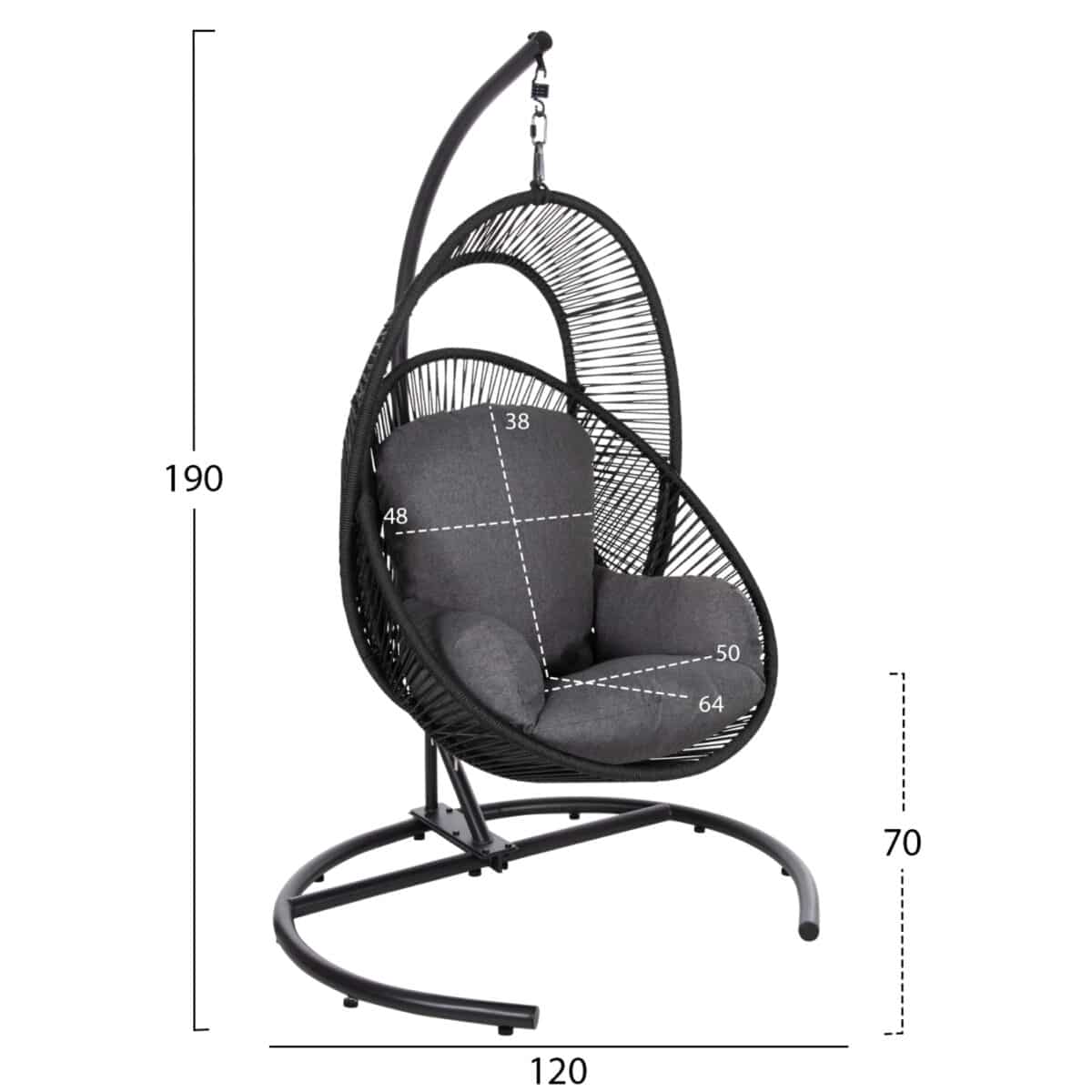 ΚΡΕΜΑΣΤΗ ΦΩΛΙΑ RULER HM6083 ΜΑΥΡΟ ΜΕΤΑΛΛΟ ΚΑΙ ΣΥΝΘ.RATTAN-ΓΚΡΙ ΜΑΞΙΛΑΡΙ 120x110x190Υ - Image 2
