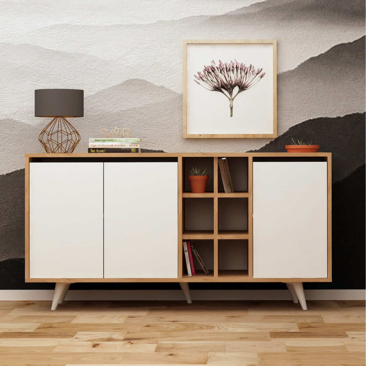 ΜΠΟΥΦΕΣ ΜΕΛΑΜΙΝΗΣ BRIAR ΚΑΡΥΔΙ ΜΕ ΛΕΥΚΕΣ ΠΟΡΤΕΣ 140x40x86Yεκ.HM9432.02 - Image 4