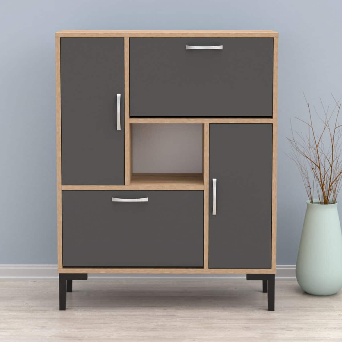 ΠΑΠΟΥΤΣΟΘΗΚΗ MEDY HM18187.01 ΜΕΛΑΜΙΝΗ ΣΕ ΑΝΘΡΑΚΙ & ΣΟΝΑΜΑ-ΜΑΥΡΑ ΠΟΔΙΑ 85x30x108.5Υ εκ. - Image 6